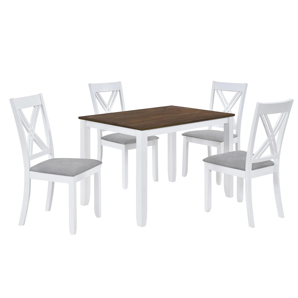 Seizeen Solid Wood Kitchen Table and Chairs, Dining Room Table Set for 4 with Gray Upholstered Chairs, Wood Grain Table Heavy-Duty Frame, Rustic Minimalist Style Breakfast Nook Set