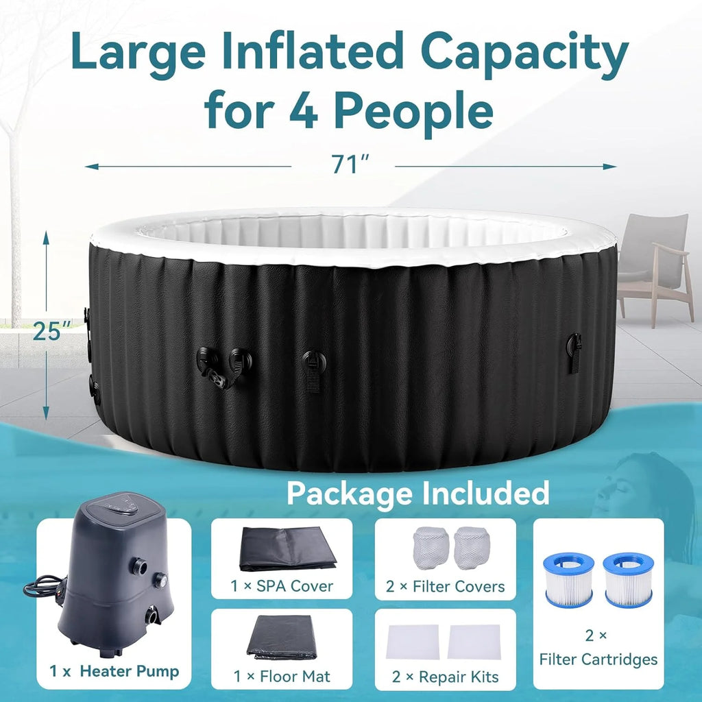 4-6 Person Inflatable Hot Tub, Large Polygon Portable Blow up Hot Tub, Leak-Proof PVC Outdoor Spa with 130 Air Jets, Insulated Cover and Heater Pump, 77 X 77 X 25