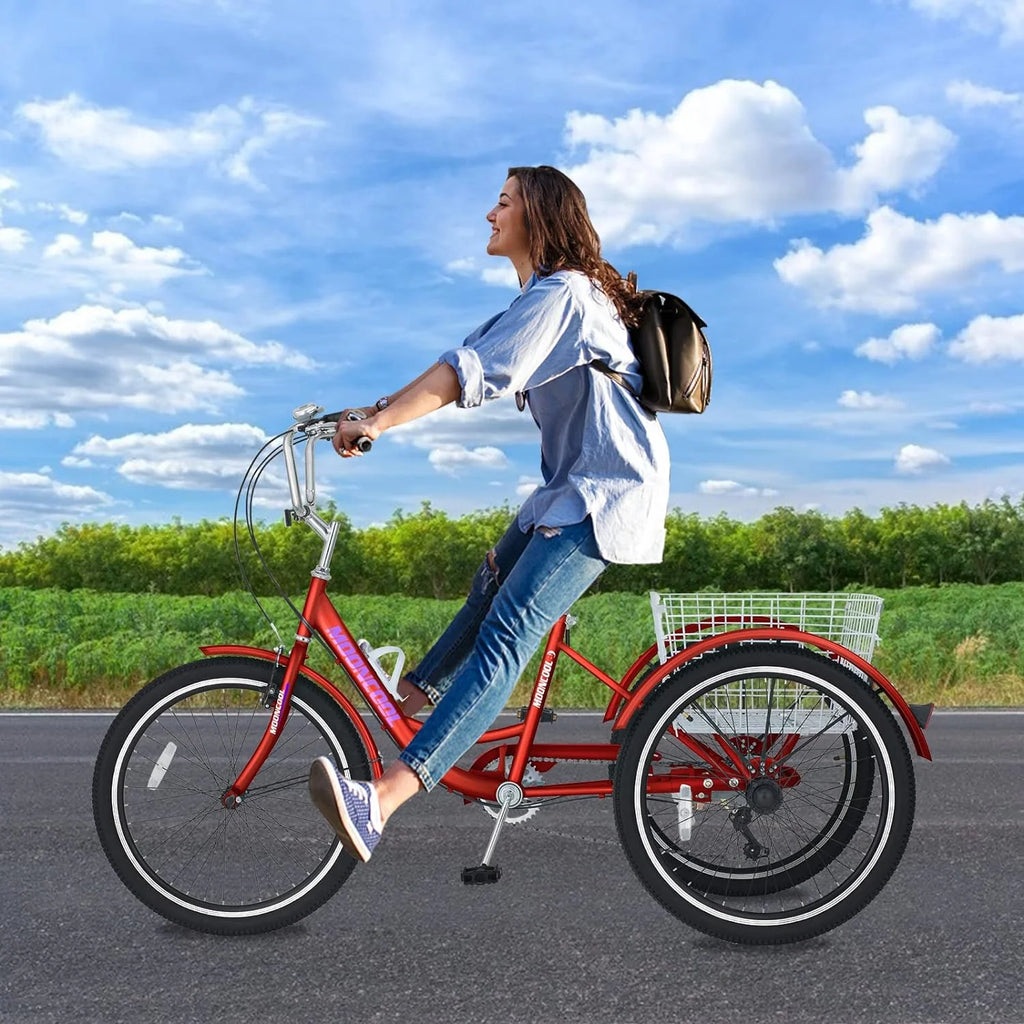 FICISOG 7 Speed Adult Tricycle for Women, 20/24/26 Inch Adult Trike with Basket, 3 Wheel Bikes for Adults Seniors, Cruise Trike for Shopping Picnic