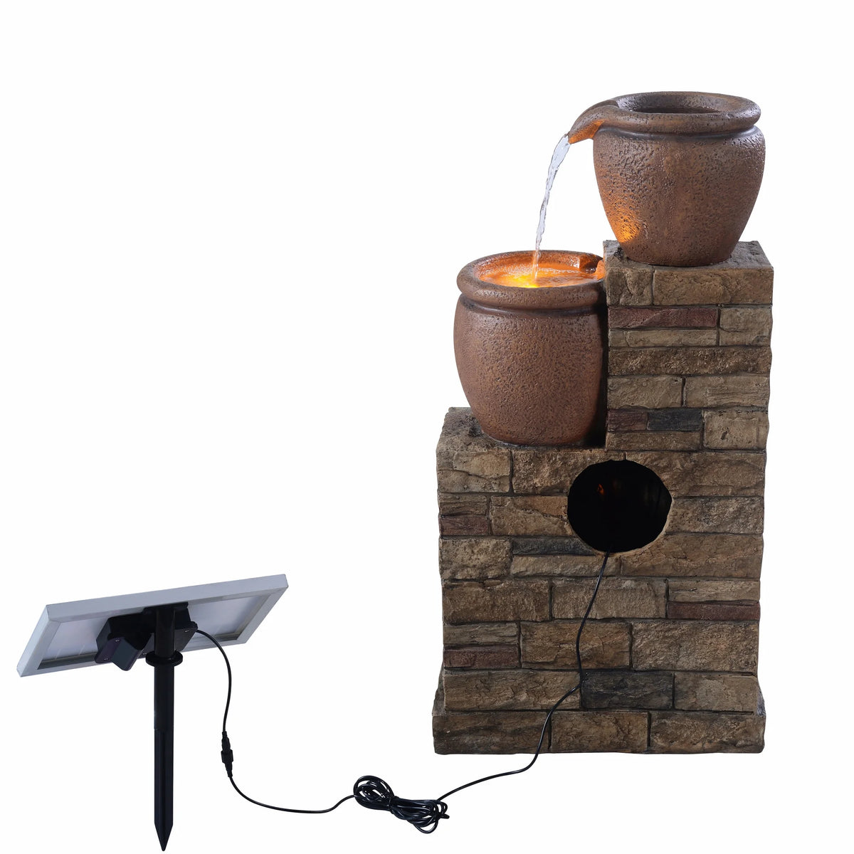 Teamson Home 30.71" 4-Tier Cascading Bowl Solar Powered Water Fountain for Outdoor Living Spaces, Terracotta