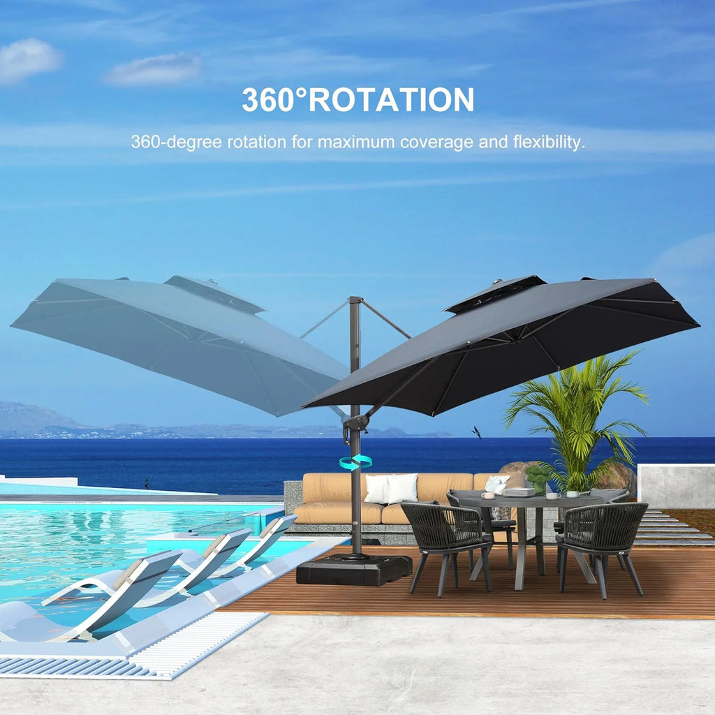 PURPLE LEAF Outdoor Cantilever Umbrella 10' X 13' Rectangle Umbrella Large Patio Umbrella Windproof Heavy Duty Hanging Offset Umbrella for Garden Outdoor Pool, Dark Grey