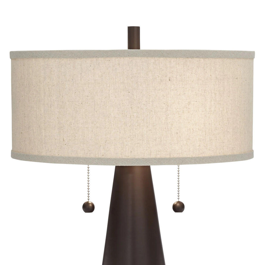 Franklin Iron Works Craig Rustic Farmhouse Accent Table Lamps 23" High Set of 2 Bronze with USB Charging Port Natural Drum Shade for Bedroom Desk