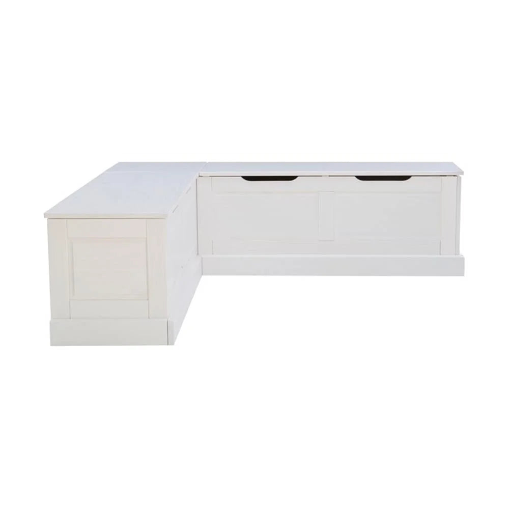 Pemberly Row Natural White Wood Nook With Green Polyester Fabric Cushions