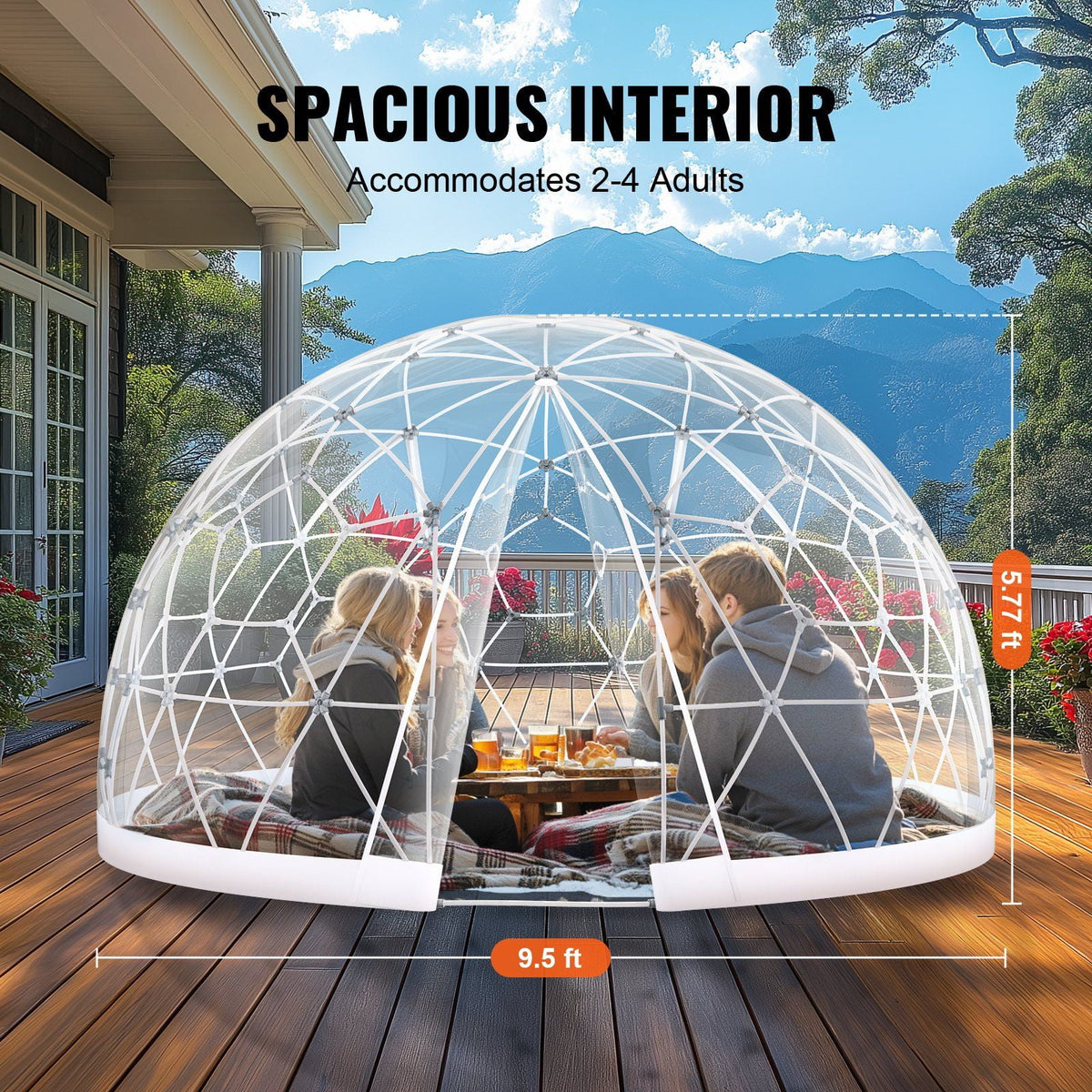 9.5FT Outdoor Bubble Tent Transparent Dome Camping Shelter with Zip Door & Windows Waterproof Pop-Up Tent for Stargazing, Backyard, Patio & Glamping Portable Instant Setup