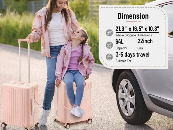 22 Inch TSA Lock Luggage with for Kids& Adult,Check in Lockable Spinner Wheels Free Luggage Cover and Safety Seatbelt Travel Suitcase