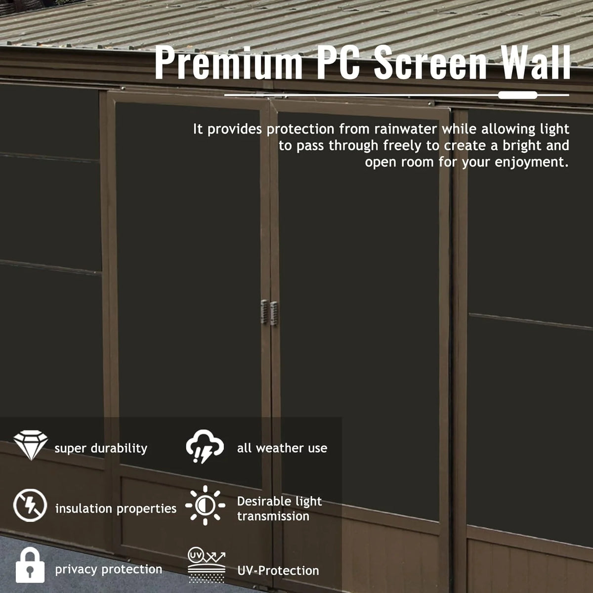 Domi Outdoor Living 10' x 12' Hardtop Lean-to Gazebo, Wall-Mounted with Galvanized Steel Roof Wall Pergola with Aluminum Frame, Curtains and Netting, for Patio, Deck, Garden, Backyard