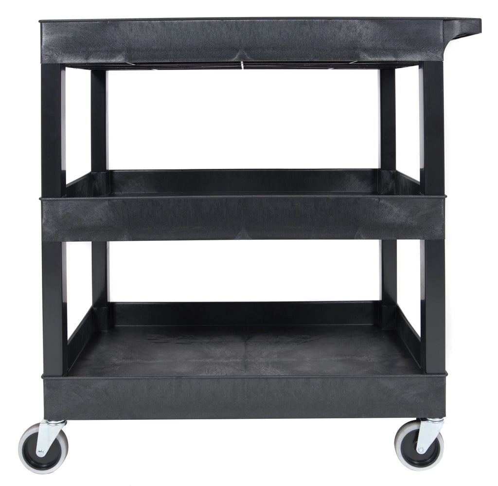 Luxor Rolling 3-Shelf Utility Cart, HDPE Black
