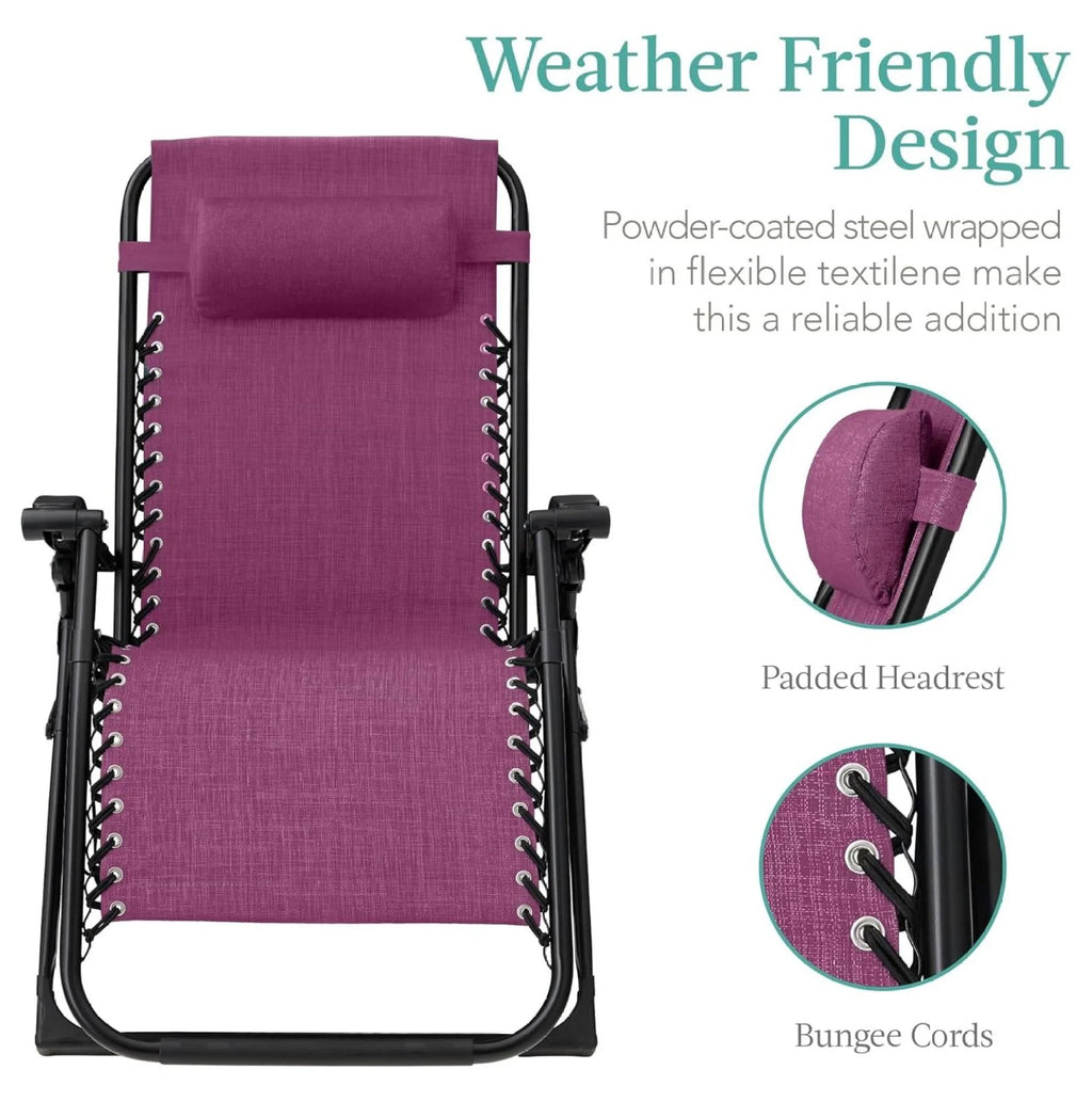Oversized Chair, Folding Outdoor Patio Recliner, XL Anti Gravity Lounger w/Removable Cushion, Cup Holder, Side Tray, 350lb Capacity - Taupe