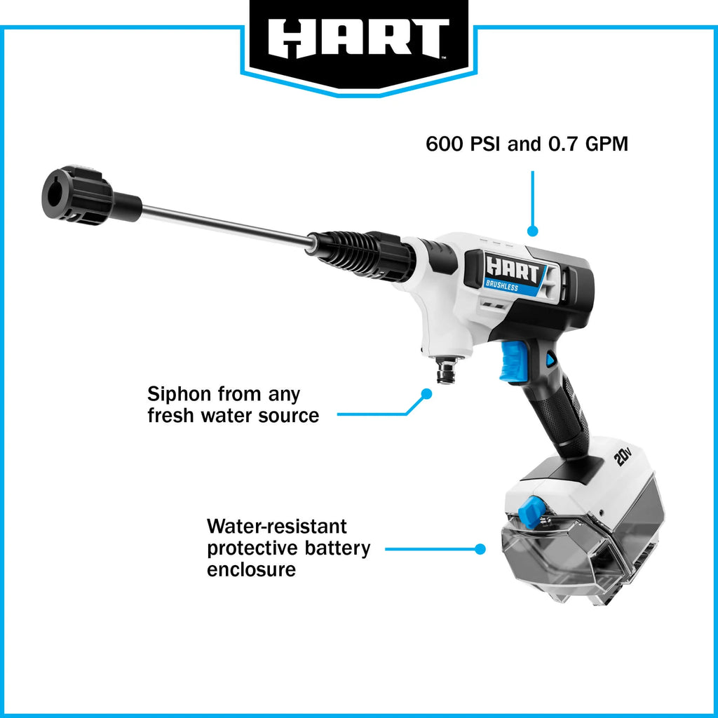HART 600PSI at 0.7GPM 20V Brushless Power Cleaner
