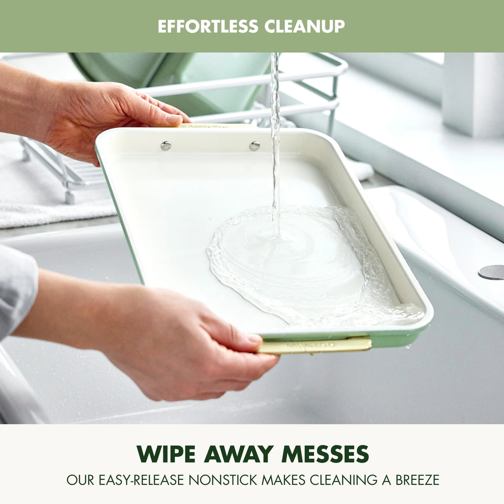 GreenPan Bakeware Set, 7 Piece Nonstick Ceramic Baking Sheets, Cake Pans, Loaf Pan, Muffin Tin, Cooling Rack, Green