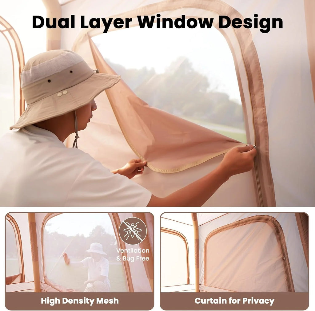 Inflatable Tents for Camping, Blow Up Tent with Canopy, Easy Setup Inflatable Camping Tent with Stove Jack, Waterproof Oxford Air Glamping Tents for Camping Adult 8-10 Person