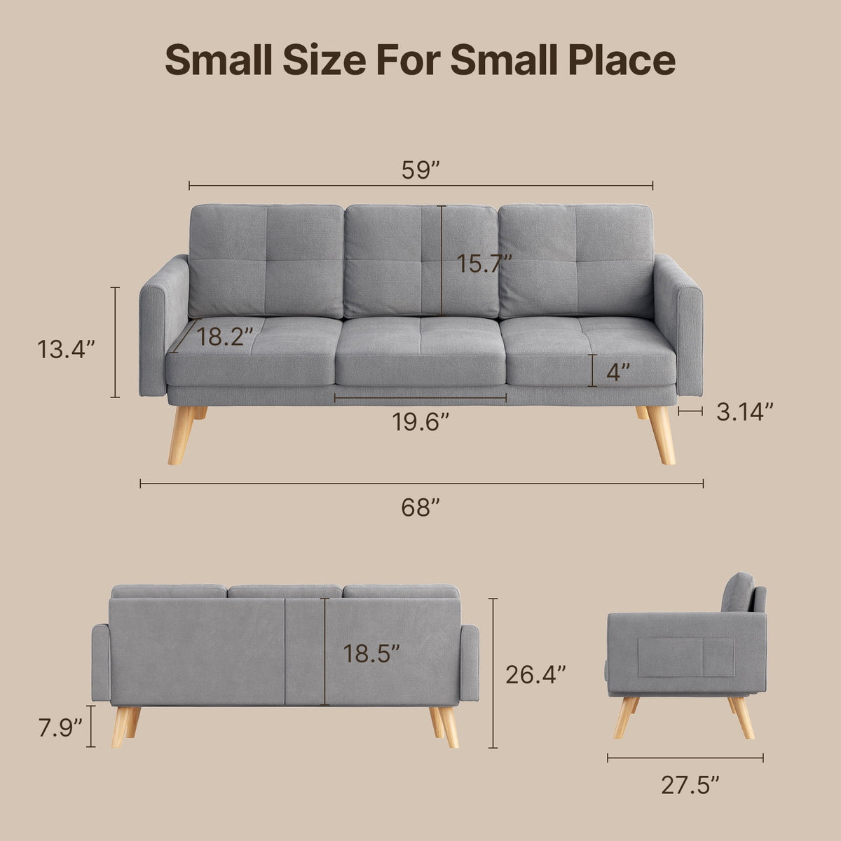 Lofka Sofa Couch with Large Storage Pockets and Soft Seats,Modern Loveseat Sofa for Apartment, Office, Bedroom,Deep Gray