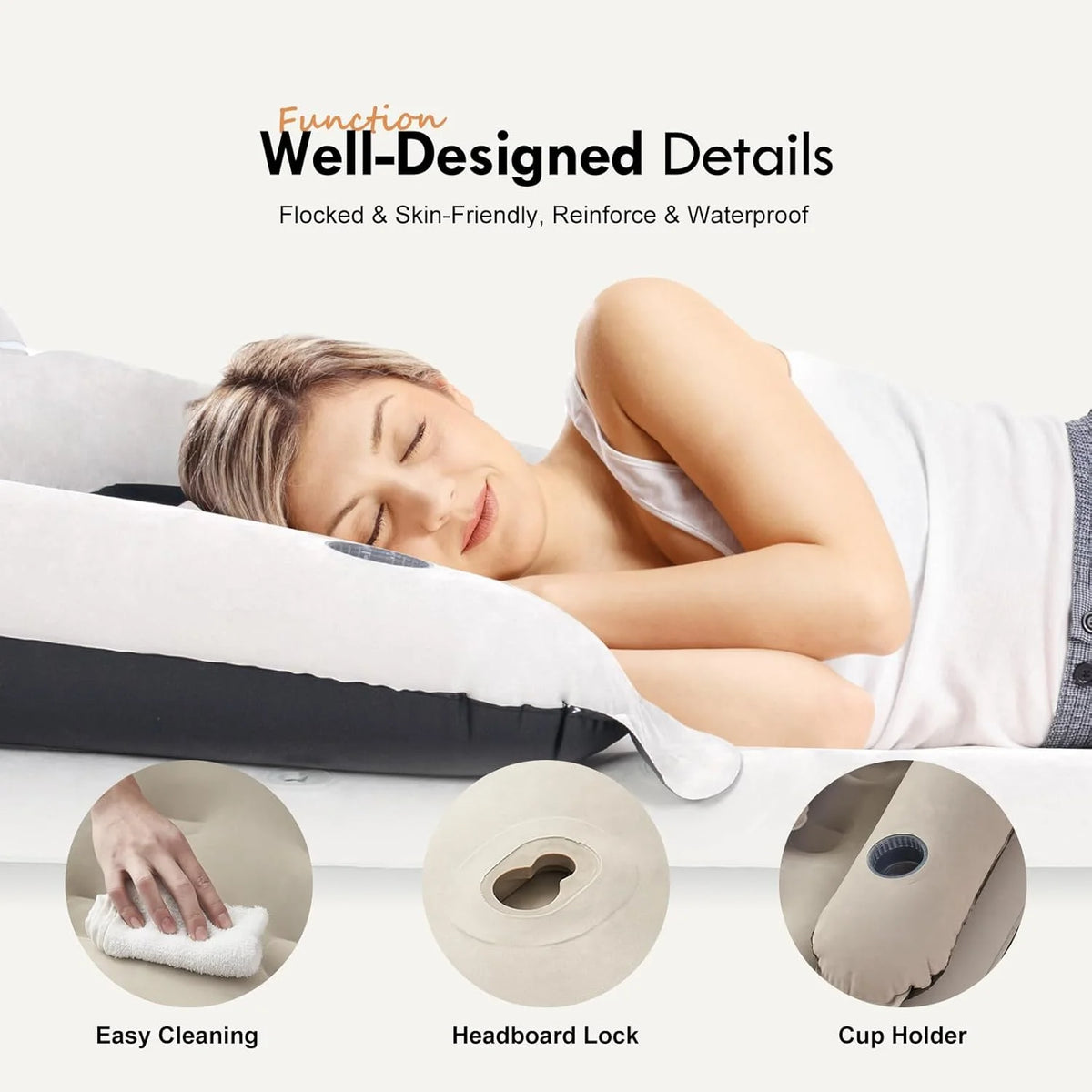 Twin Size Air Sofa Bed Mattress with Headboard and Pump,Blow Up Couch Inflatable Bed