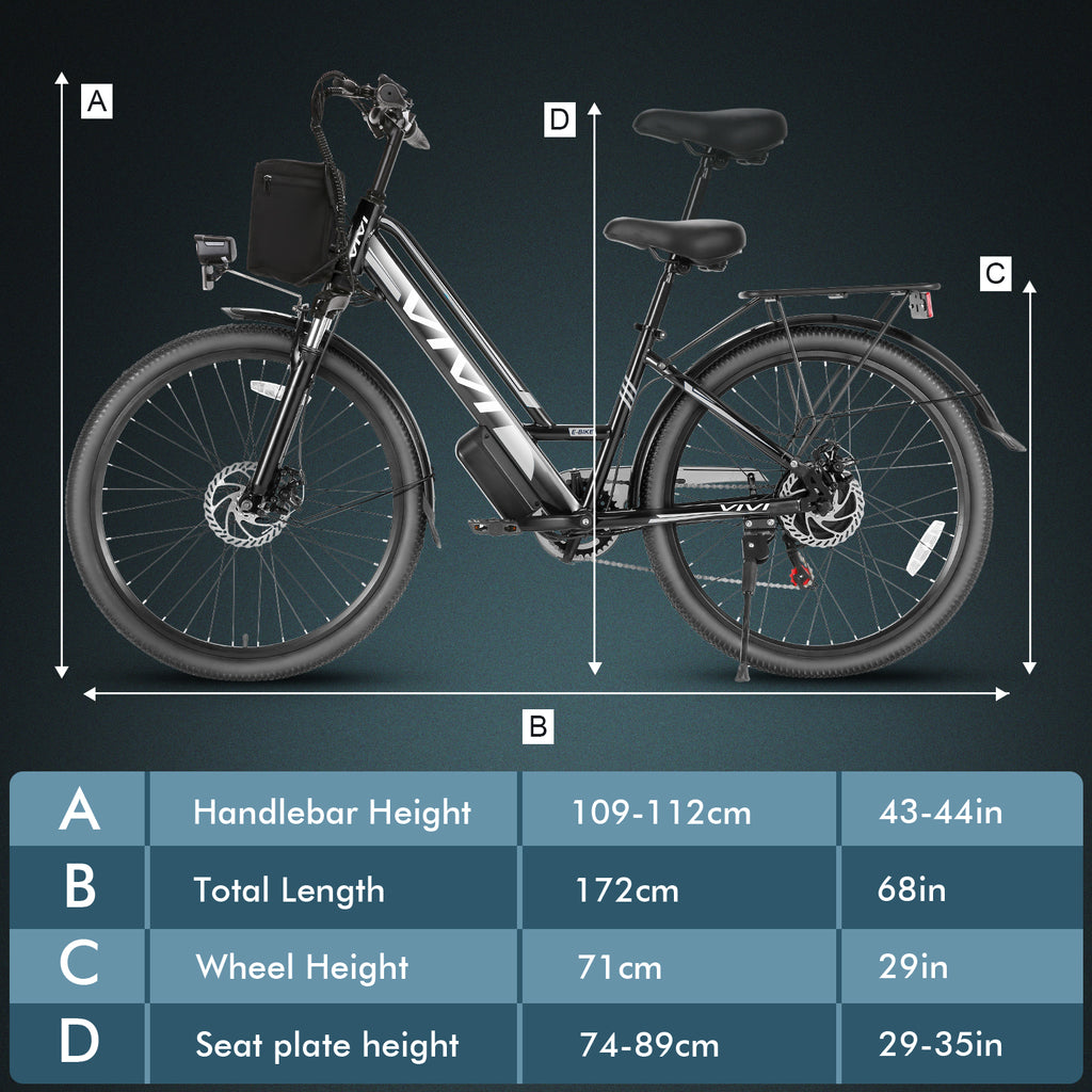 Vivi Electric Bike 26" City Commuter Electric Bike 48V 500W Step-Through Electric Bike 19.8MPH Electric Cruiser Bike Beach Bike with Cruise Control, UL2849 Certified