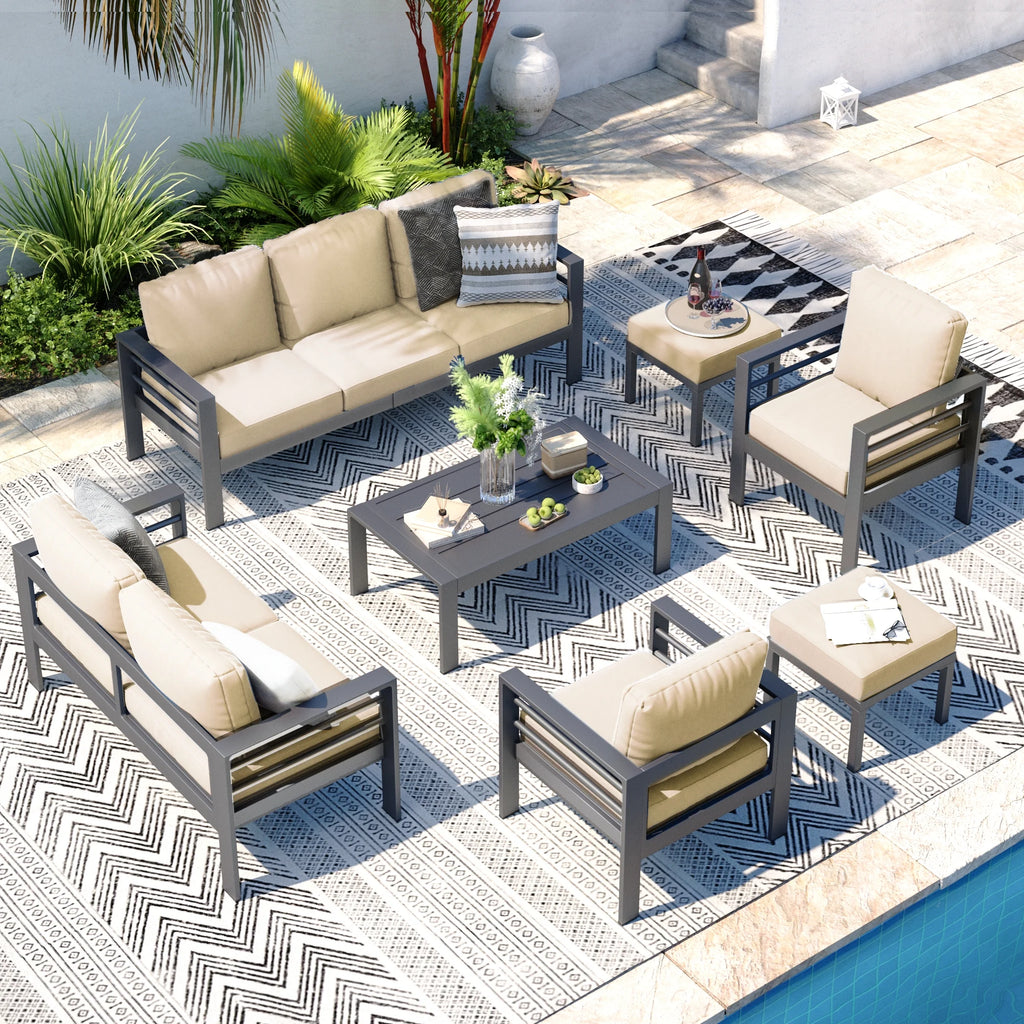 AECOJOY Aluminum Outdoor Furniture Set, 7 Pieces Metal Patio Furniture on sale Outdoor Couch Patio Conversation Set - Light Grey