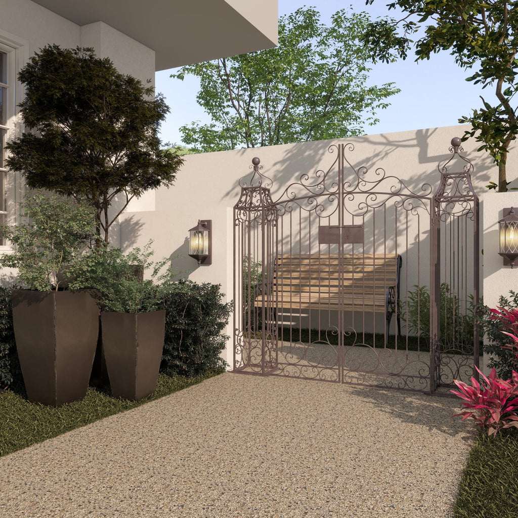 DecMode Traditional Metal Arch with Botanical Design Garden Arbors with Latch Lock Closure, 78"W x 94"H