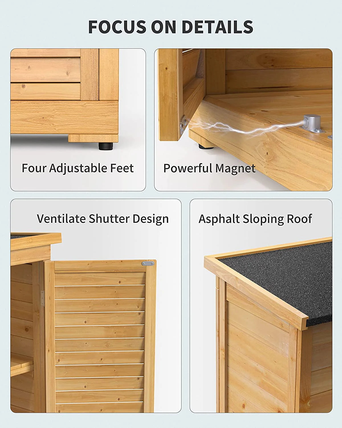Lofka Outdoor Storage Cabinet Garden Shed w/ Asphalt Roof, Wooden, Natural