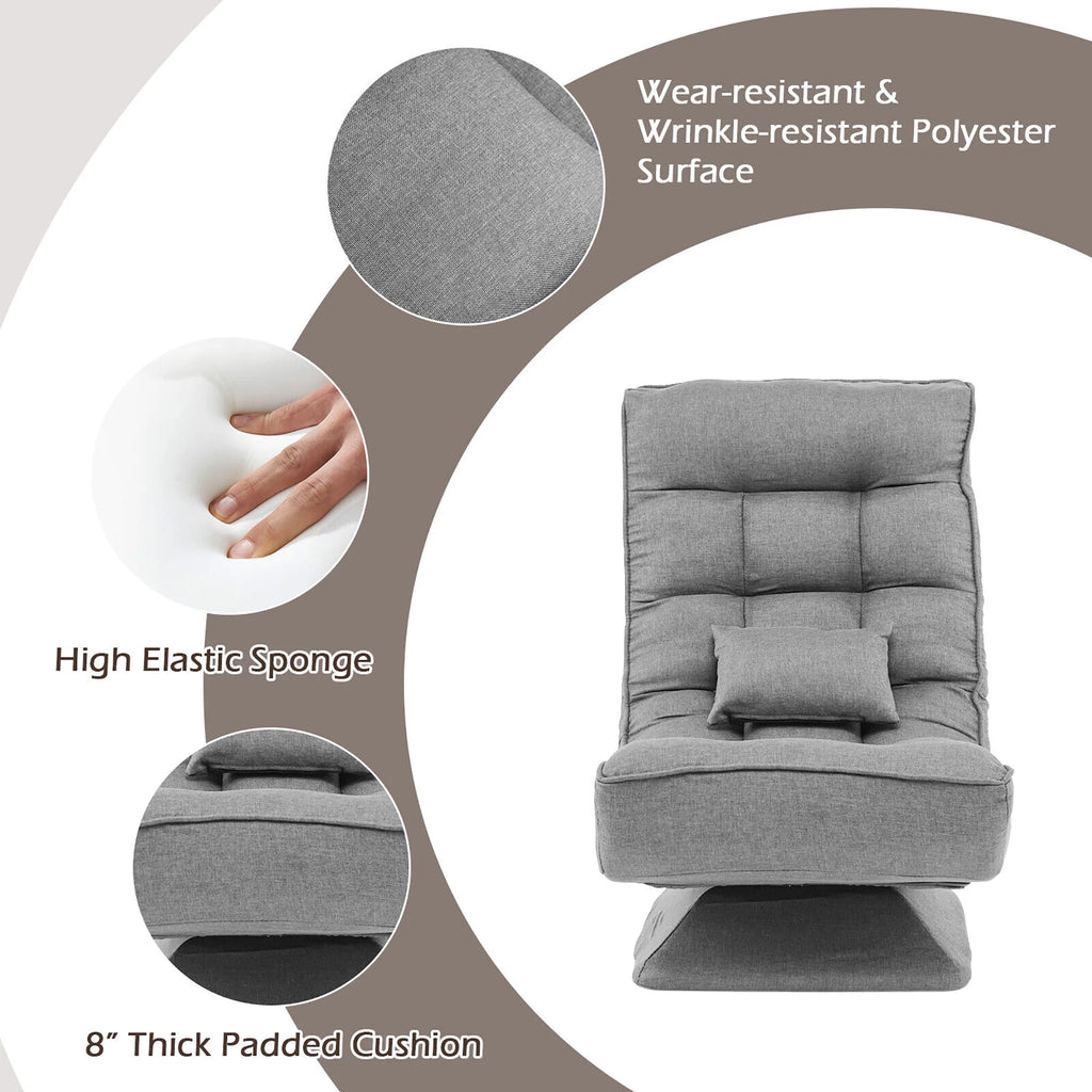 Costway 360 Swivel Floor Chair 5-Level Adjustable Lazy Chair w/ Massage Pillow Black