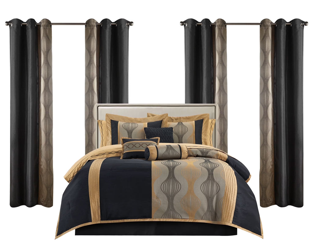 Lanco Black Silver Comforter Set , California King Size , 7 Pieces Fashion Jacquard Bedding Set