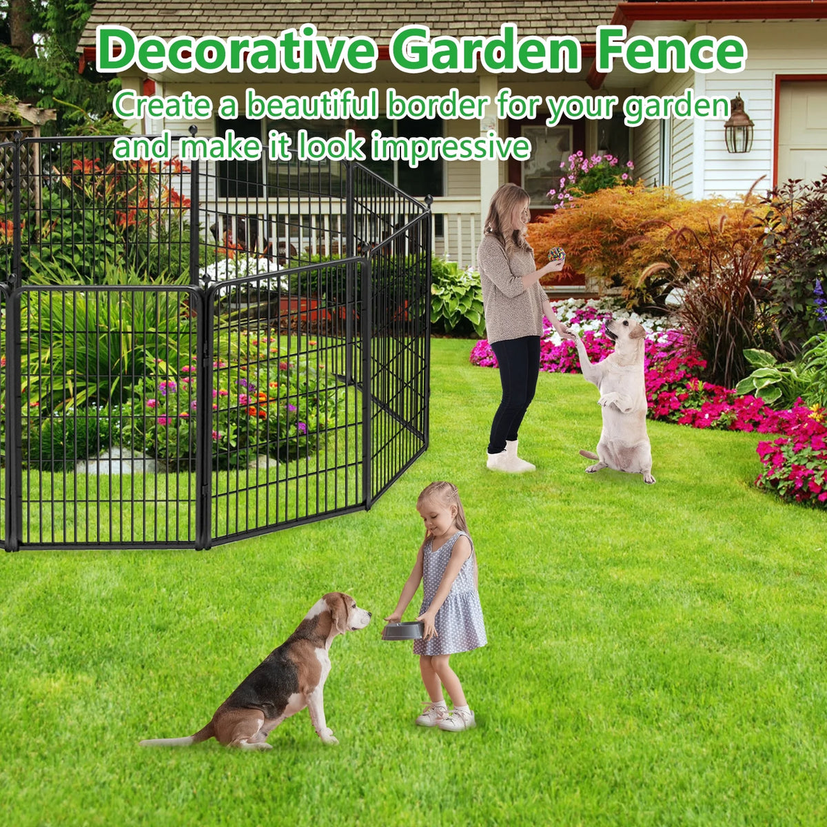 Txh001 Metal Garden Fence 28ft(L) 40in(H) Animal Barrier Metal Decorative Garden Fencing with Gate