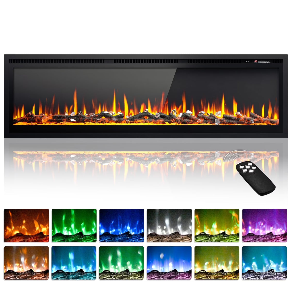 Simzlife 50 inch Indoor Electric Fireplace, Wall Mounted Recessed Freestanding Fireplace with Remote Control, Fireplace Heater with Adjustable Flame Color, Linear Fireplace with Timer