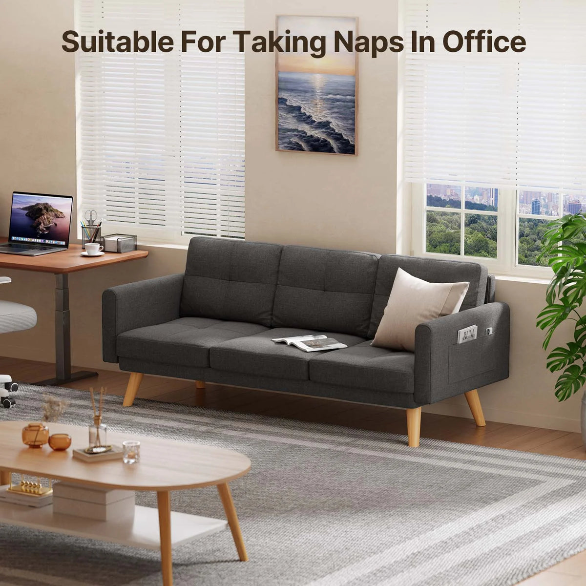 Lofka Sofa Couch with Large Storage Pockets and Soft Seats,Modern Loveseat Sofa for Apartment, Office, Bedroom,Deep Gray