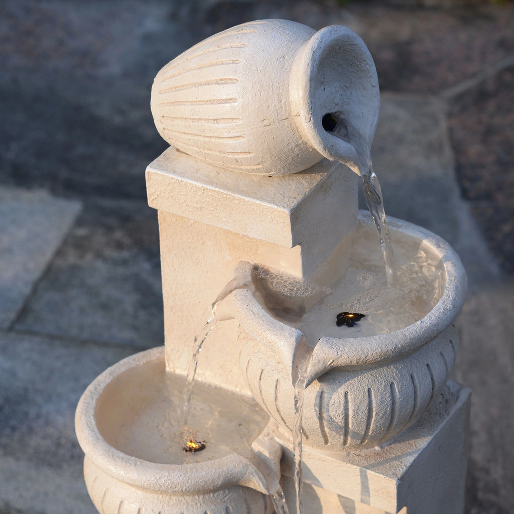 Teamson Home Outdoor Water Fountain with Lights 4-Tier Cascading Bowl Design with LED Light & Solar Pump, Solar-Powered Water Fountain Outdoor Garden, Yard, or Patio Dcor, Navy Blue