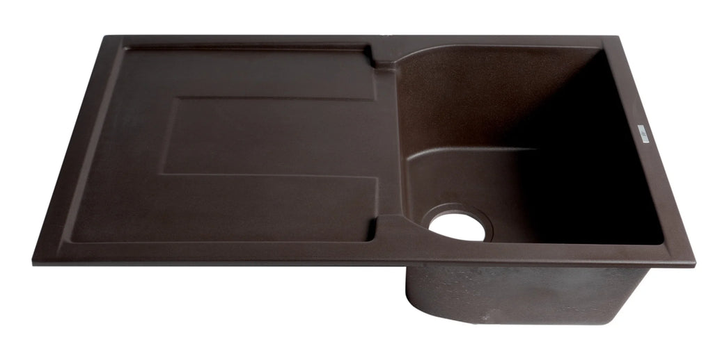 ALFI brand AB1620DI-BLA Black 34" Single Bowl Granite Composite Kitchen Sink with Drainboard