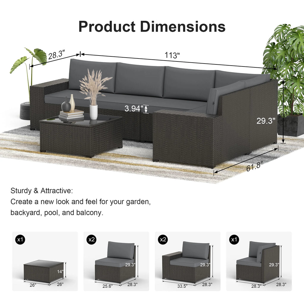 Phonjoroo 13 Pieces Outdoor Patio Furniture Set with 42 Fire Pit Table, Rattan Patio Sectional Sofa Conversation Set w/ 50000 BTU Propane Fire Pit and Coffee Table for Garden, Backyard