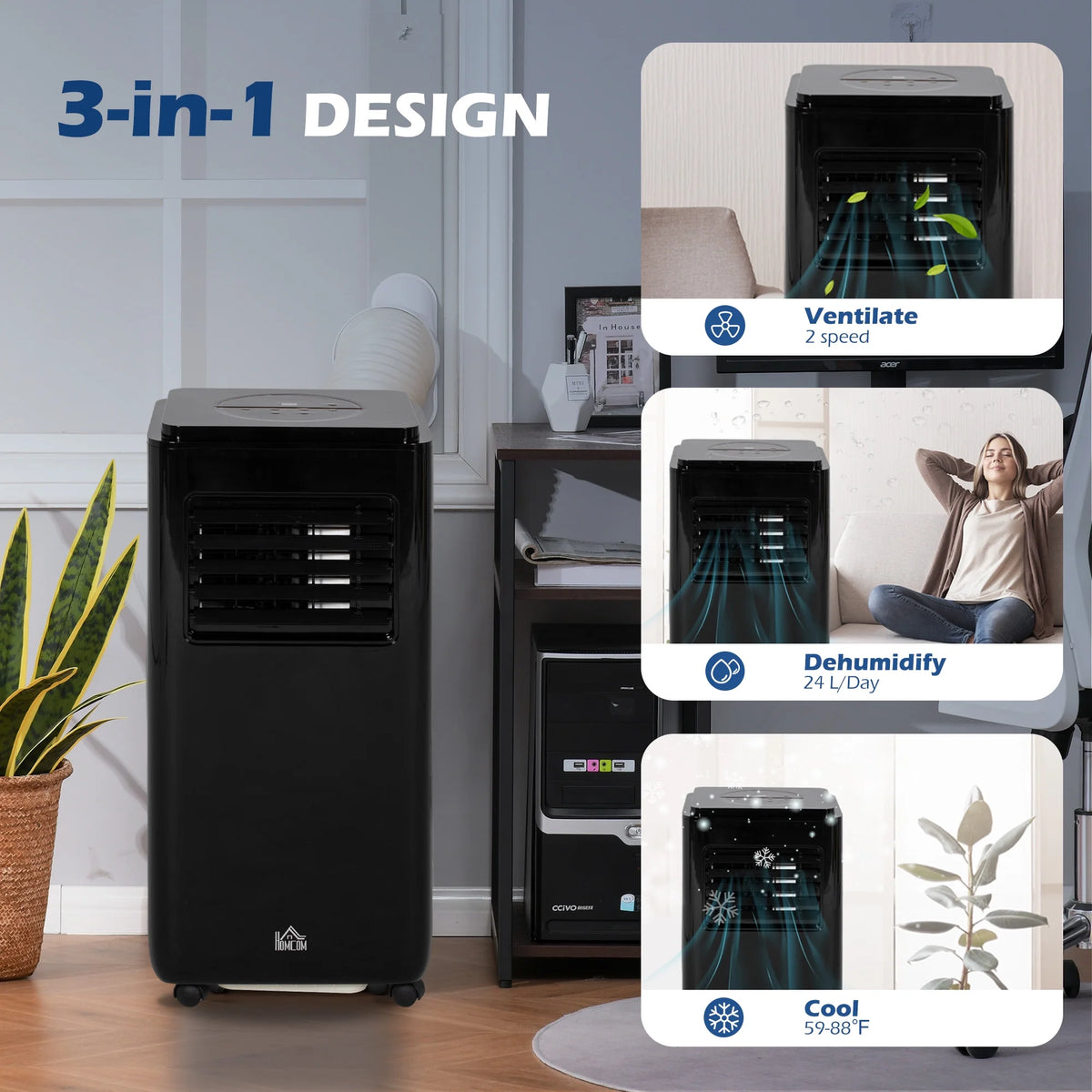 HOMCOM 8000 BTU 344 Sq Ft Portable Air Conditioner, Black