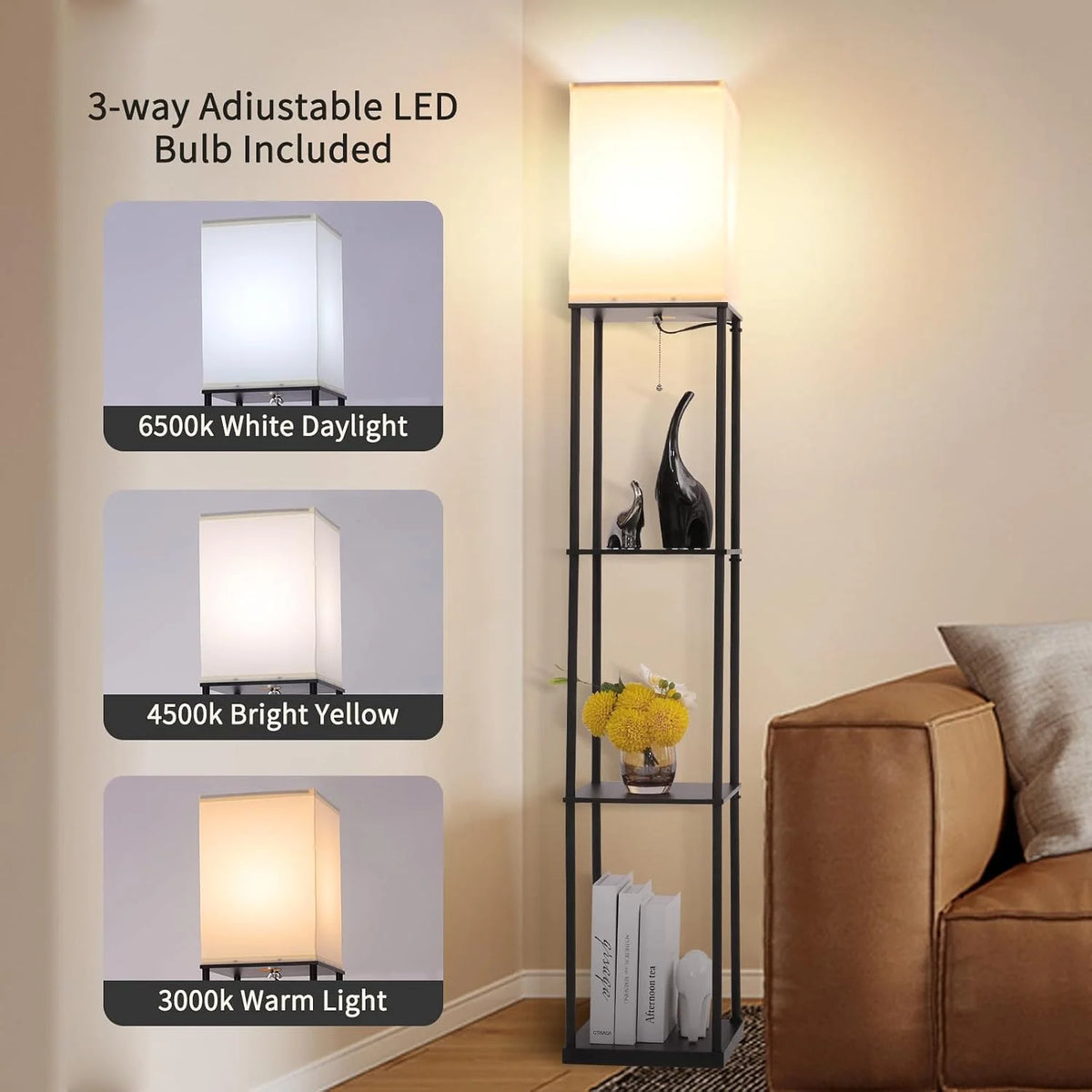 Modern Floor Lamp with Shelves