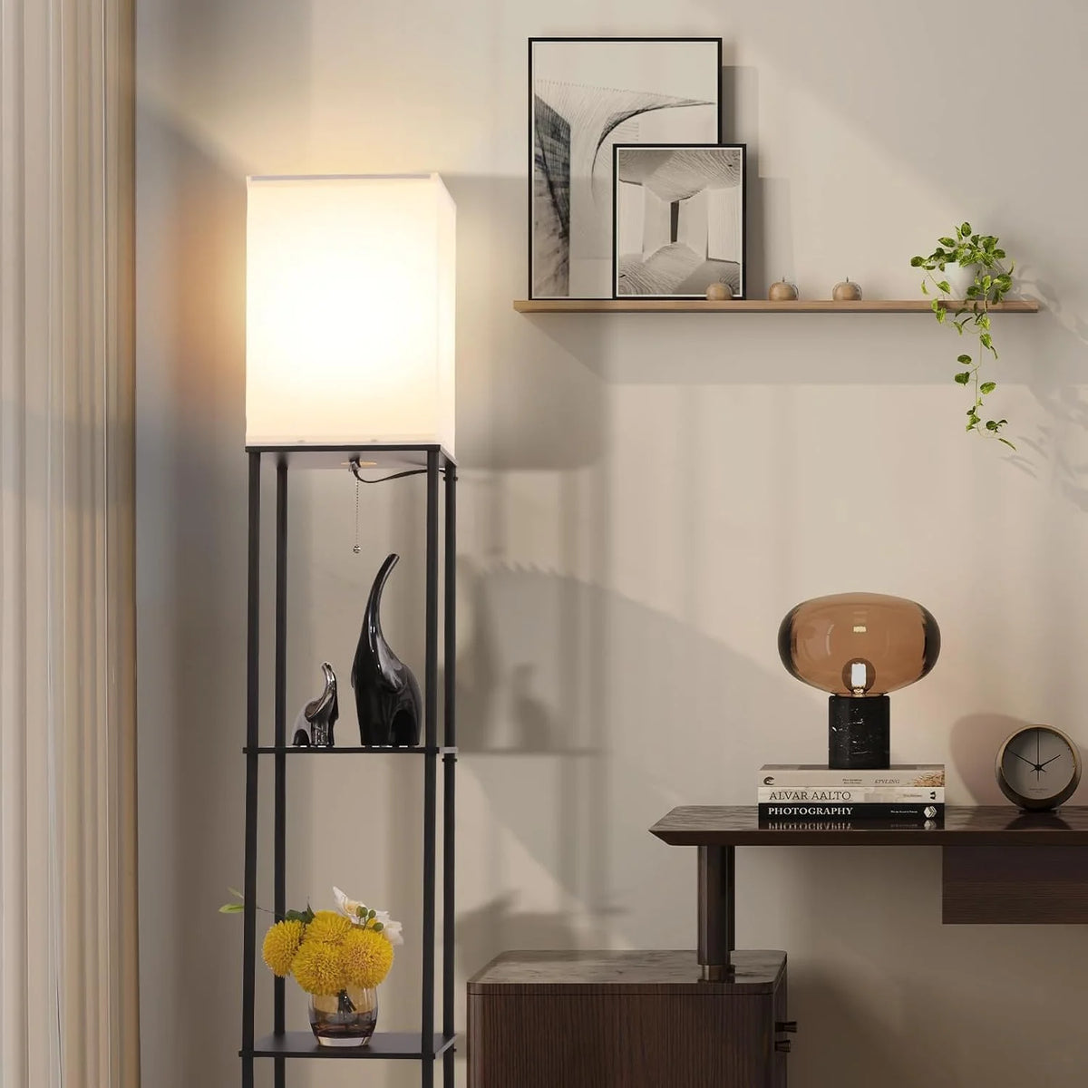 Modern Floor Lamp with Shelves
