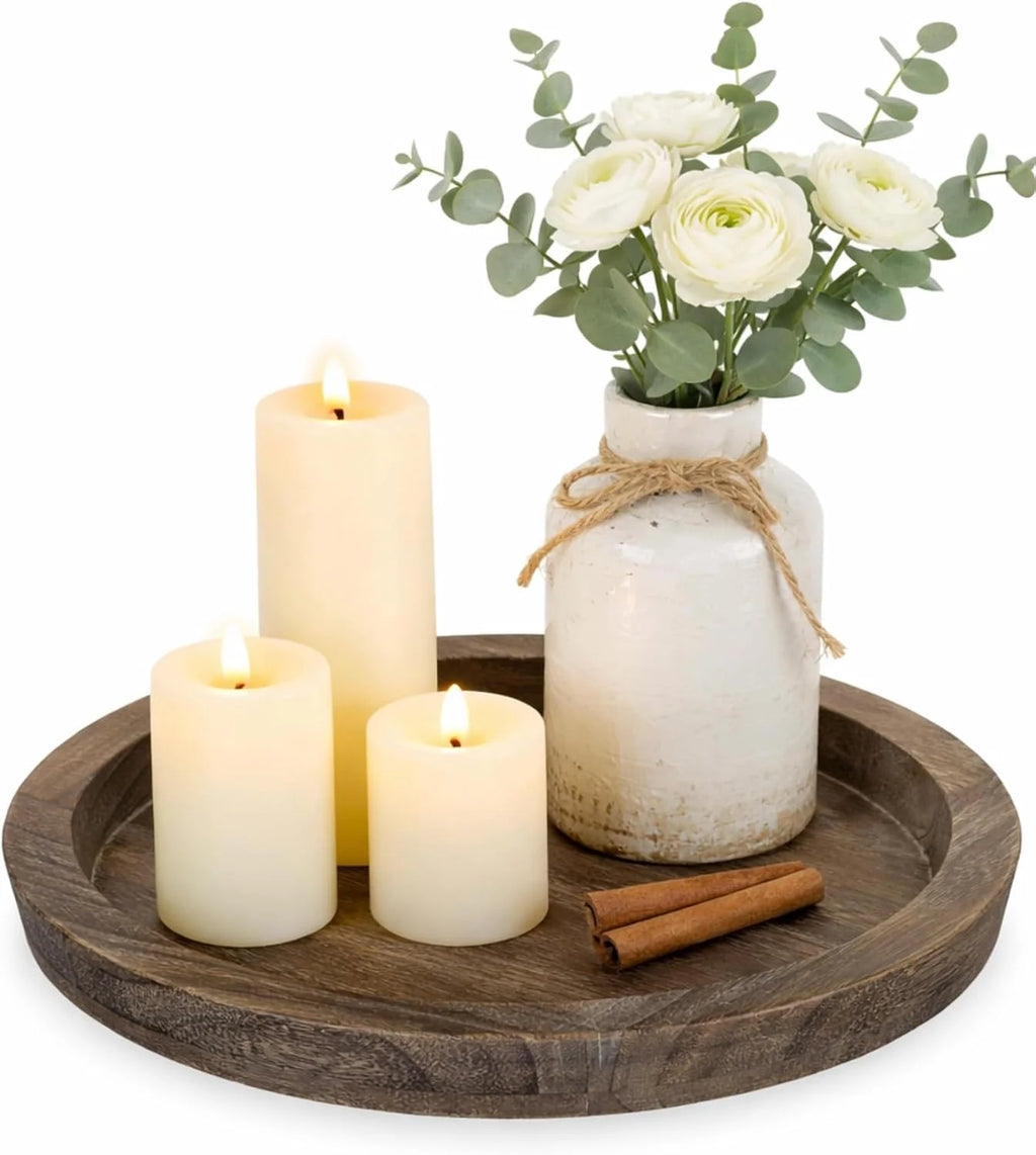 Round Wooden Candle Holder Trays
