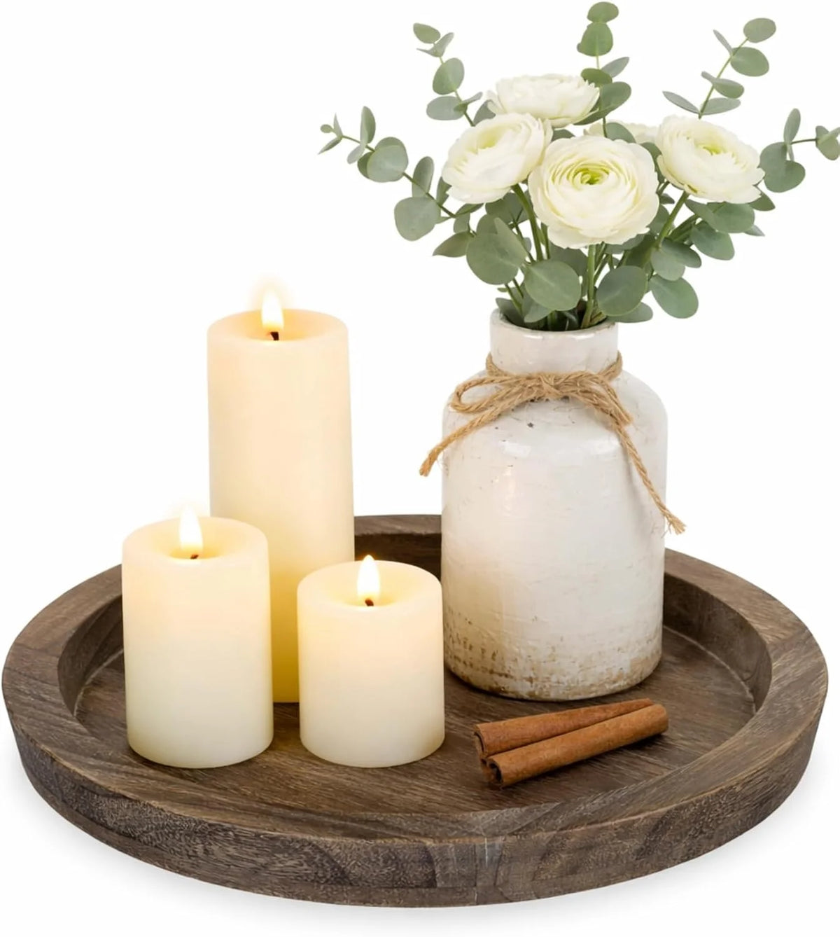 Round Wooden Candle Holder Trays