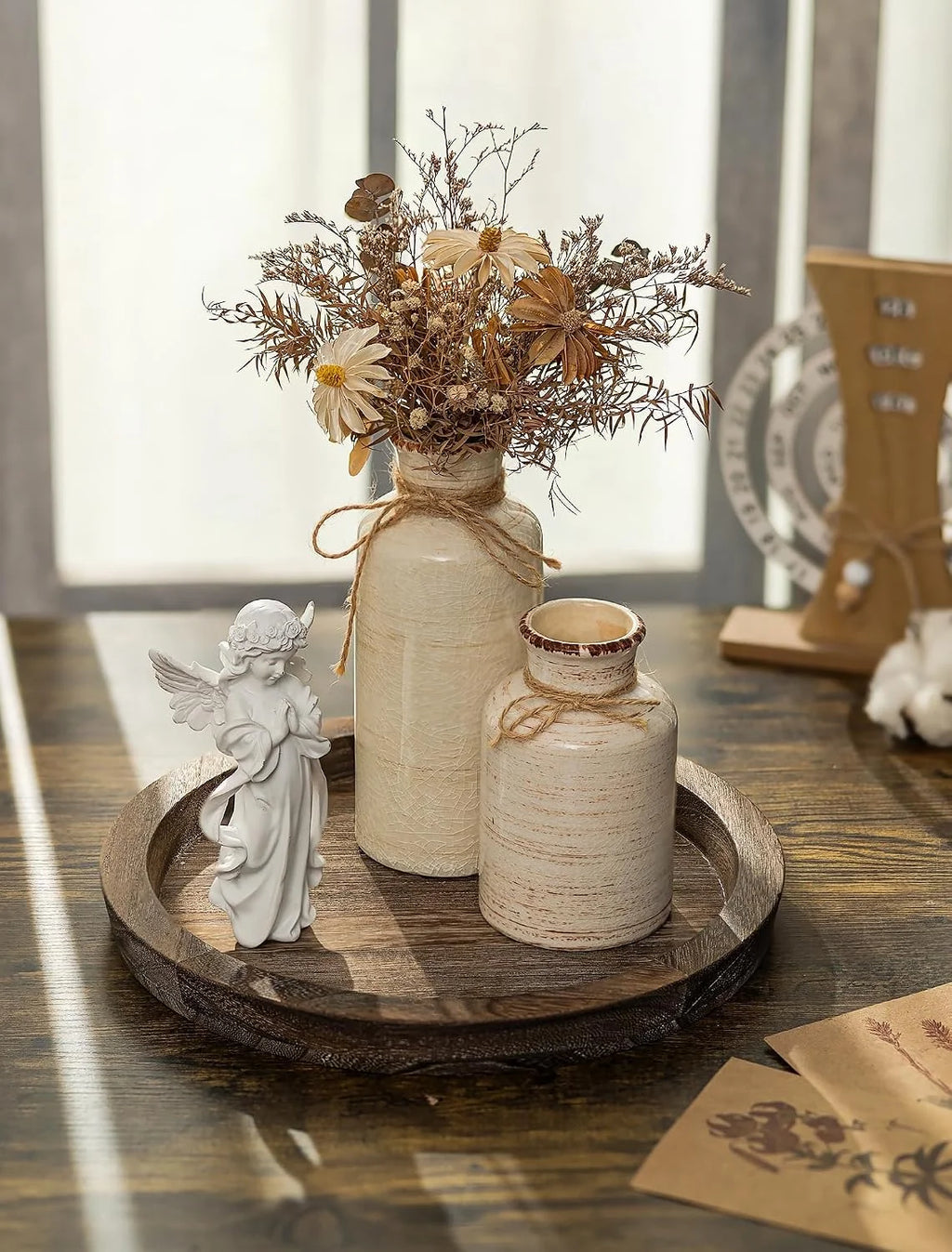 Round Wooden Candle Holder Trays