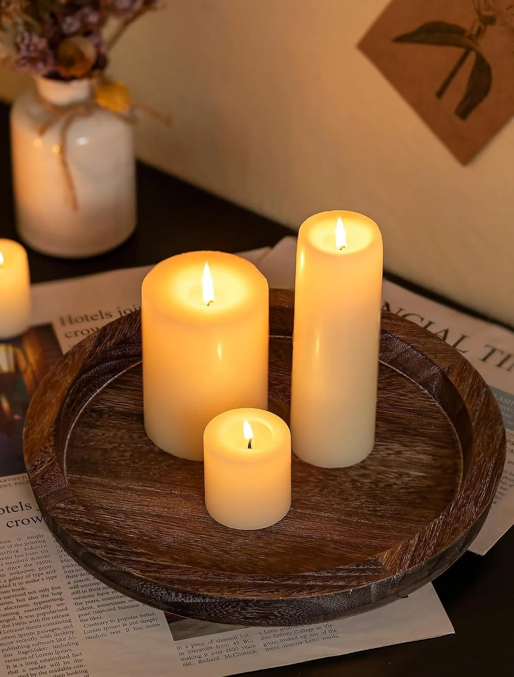 Round Wooden Candle Holder Trays