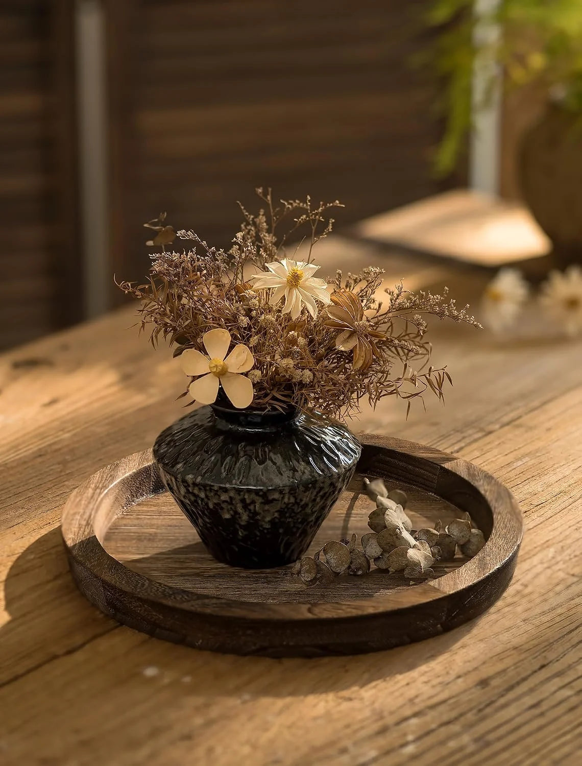 Round Wooden Candle Holder Trays