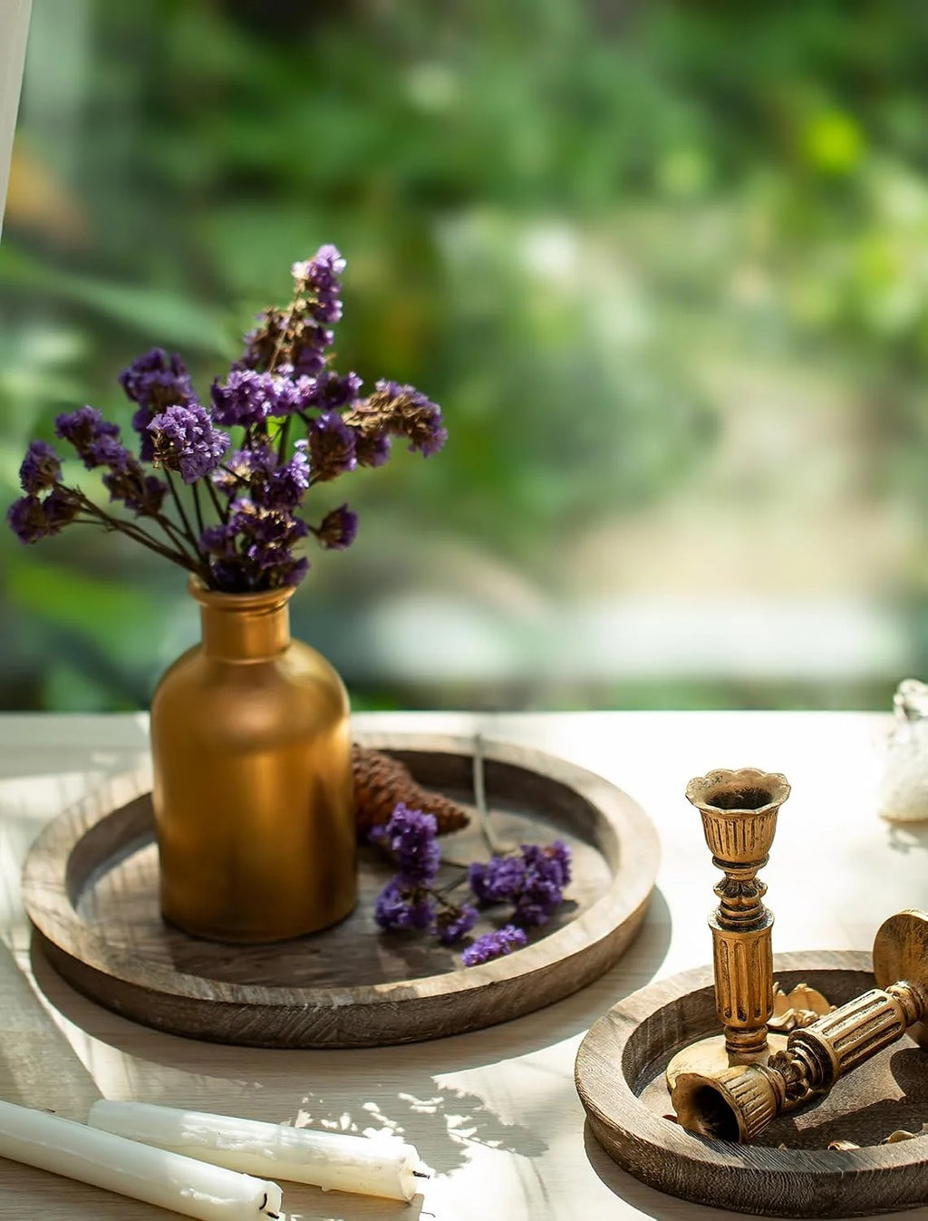 Round Wooden Candle Holder Trays