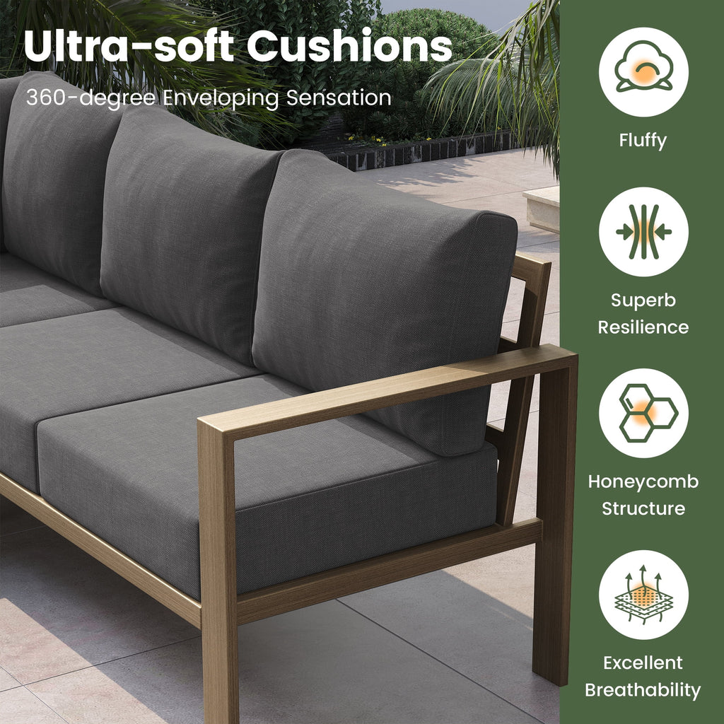 ELPOSUN 6 Pieces Patio Furniture Sets with 6" Thick Olefin Cushions, Metal Outdoor Sectional Furniture L Shape Patio Conversation Sets for Garden, Backyard Beige