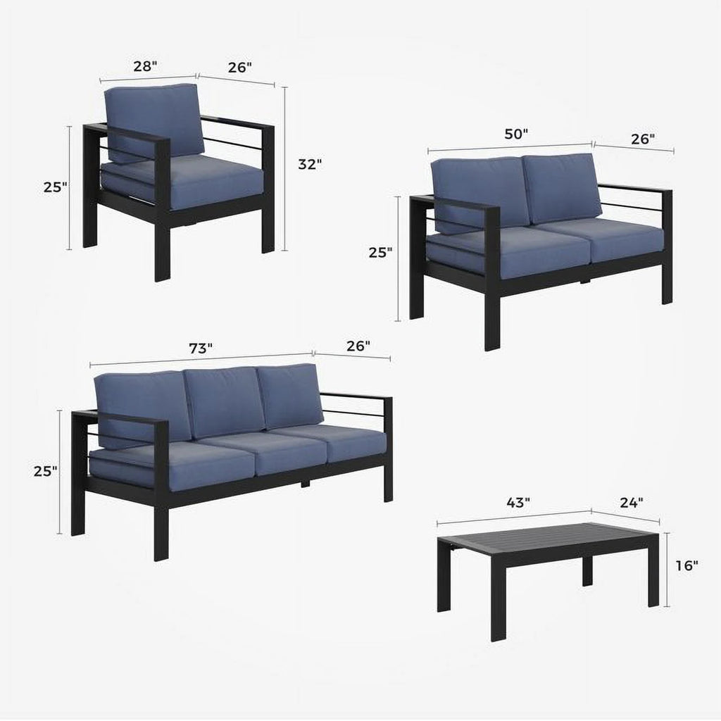 CozyHom 5 Pcs Outdoor Patio Aluminum Furniture Sofa Sets, Outside Patio Conversation Couch Sets With Table&Cushions for Garden Porch, Gray