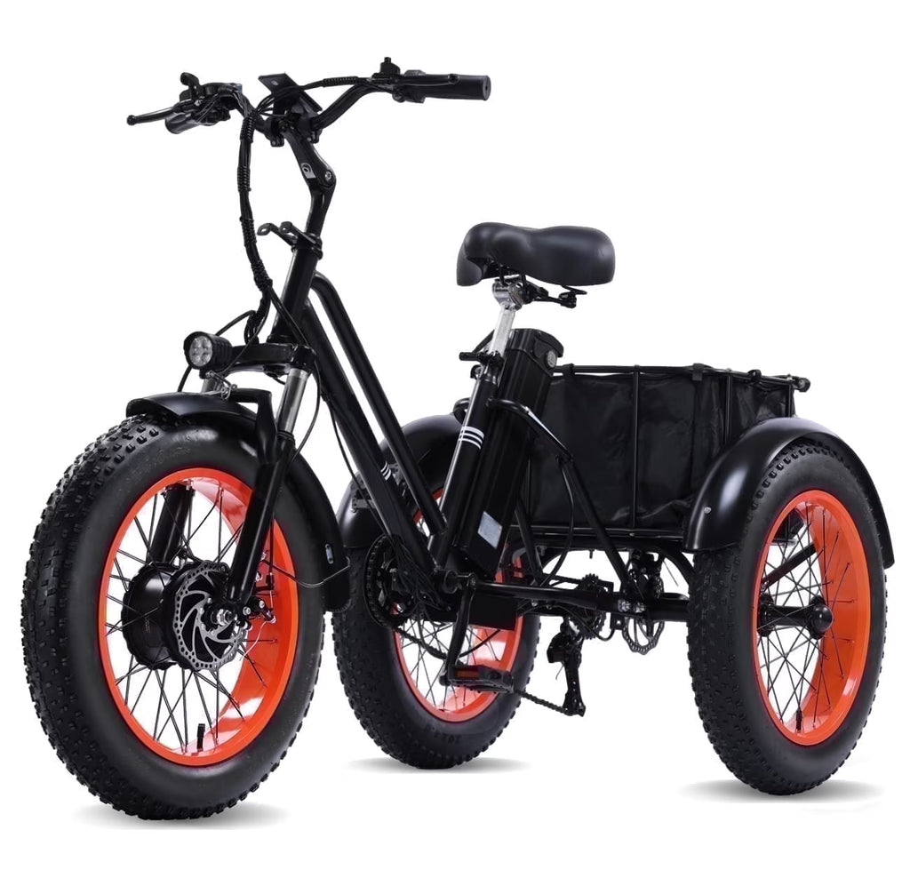 YEBEI Electric Tricycle for Adults Folding E-Trike Motorized Tricycle Electric 3 Wheels Trike Powerful 500W Motor Electric Tricycle 48V15AH Lithium Battery Max 20MPH 20*4.0 Fat Tire Orange