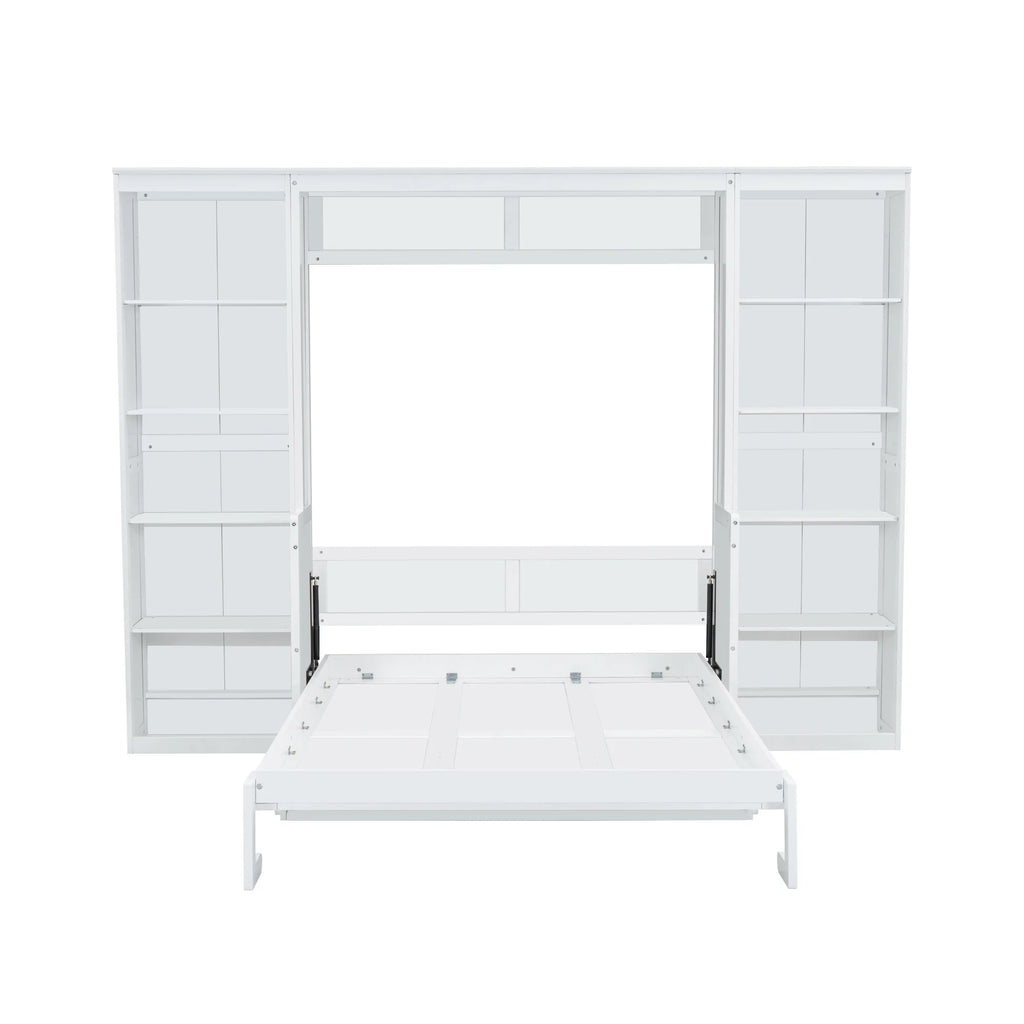 Euroco Wood Full Size Murphy Bed with Desk and Shelves, Space-Saving Wall Bed for Bedroom