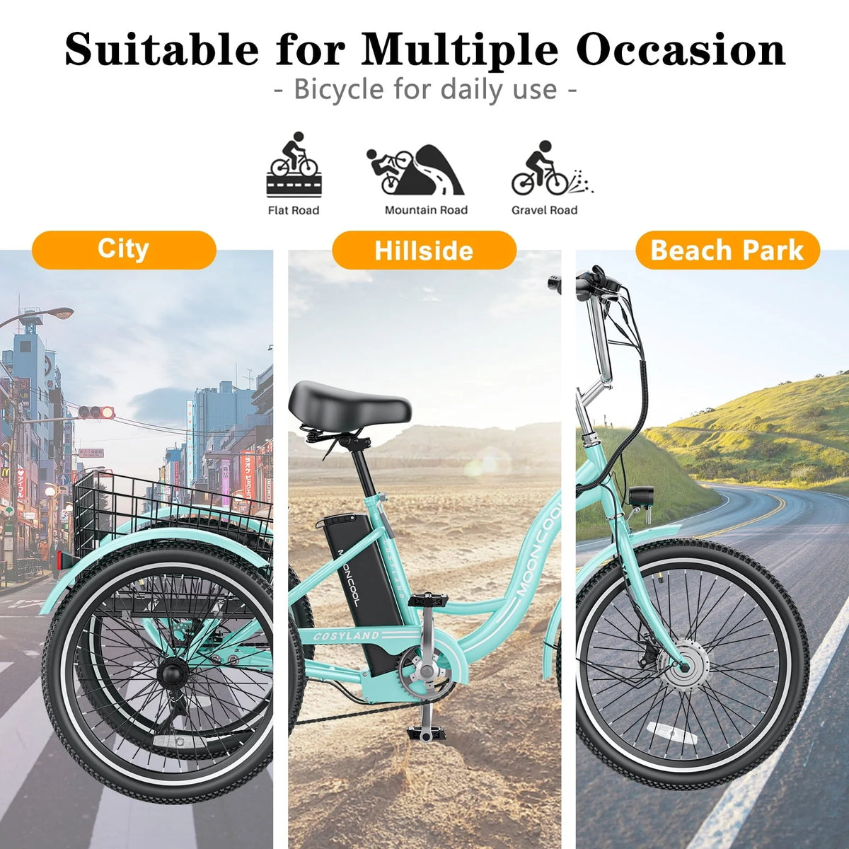 ABORON 350W Electric Trike, 7 Speed 24"/26" Motorized 3 Wheel Electric Tricycle for Adults with 36V 10Ah Lithium Battery UL Certified, Rear Basket