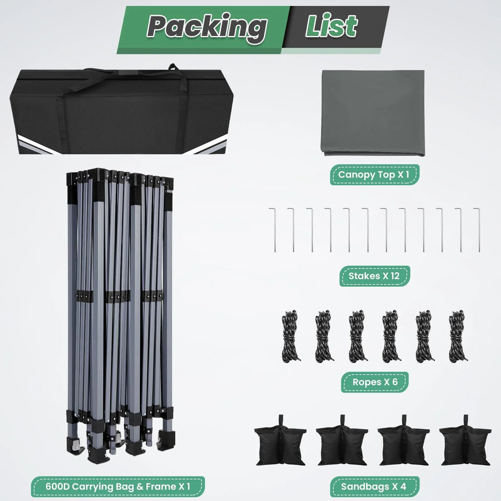 Hoteel Canopy 10x10 Pop Up Canopy Tent 1-Button Push Easy up Outdoor Canopy Instant Portable Commercial Shelter Waterproof UPF50+ Gazebo with Reflective Strip, Air Vent & 4 Sandbags, Black