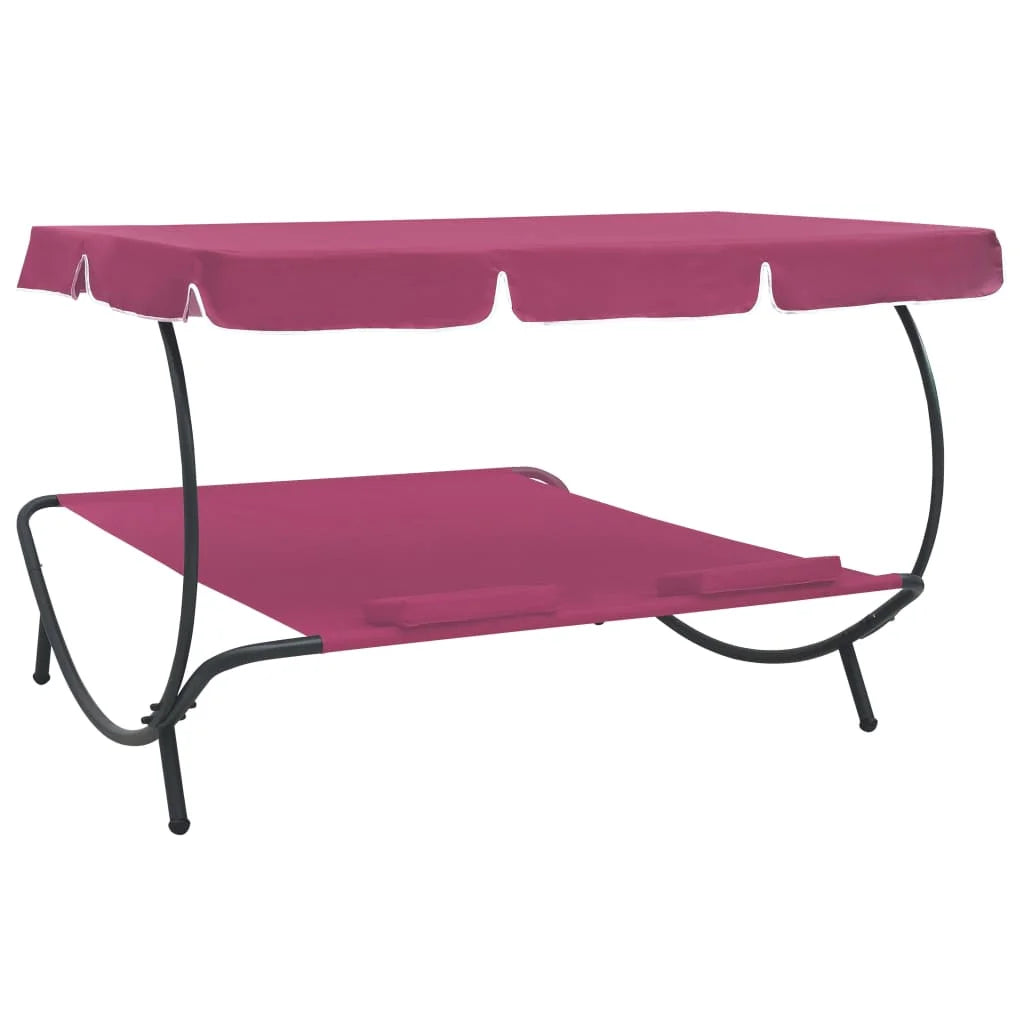 vidaXL Outdoor Double Chaise Lounge Patio Lounge Bed with Canopy and Pillows