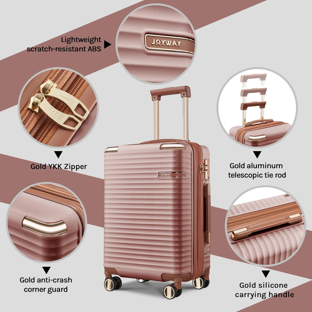 Joyway 3-Piece Carry-On Luggage Set with Swivel TSA Lock and Leather Carry Bag