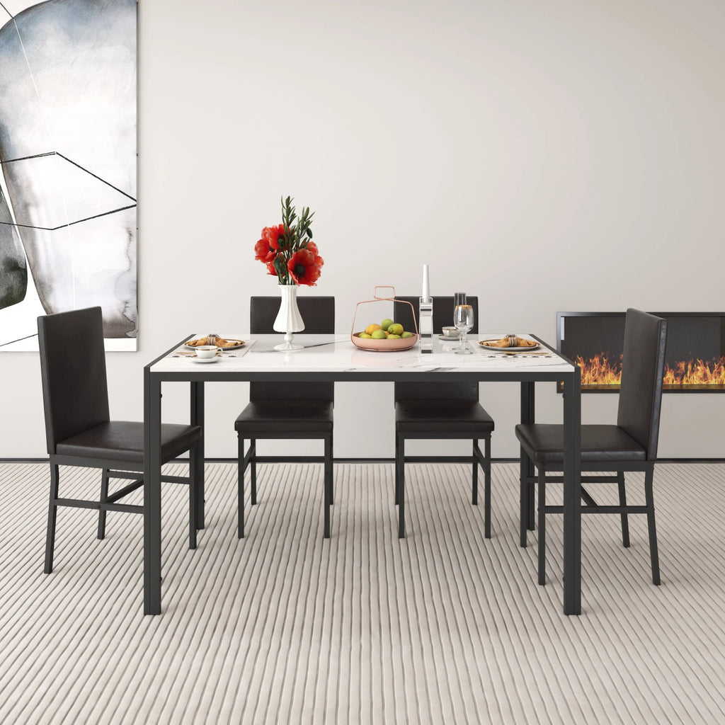 Seizeen Solid Wood Kitchen Table and Chairs, Dining Room Table Set for 4 with Gray Upholstered Chairs, Wood Grain Table Heavy-Duty Frame, Rustic Minimalist Style Breakfast Nook Set