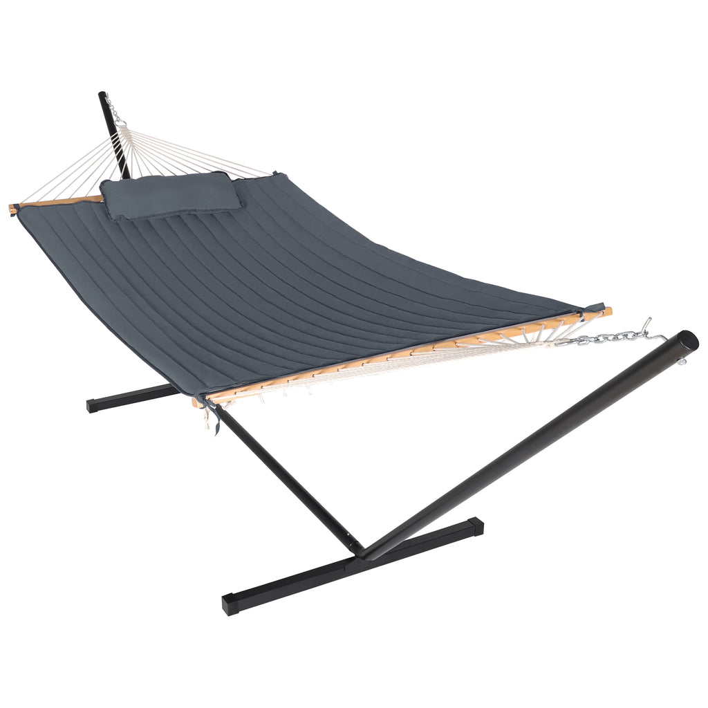 VEIKOUS 2-Person Hammock w/Metal Stand, Detachable Pad & Pillow 450lbs Weight Capacity, White