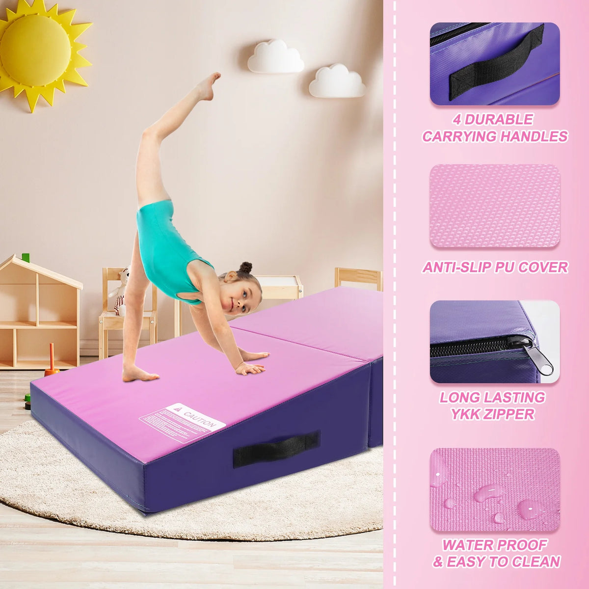 Kangaroo Hoppers Incline Gymnastics Mat, 48 x24 x14 Folding Wedge for Kids Tumbling, Skill Training, Multiple Colors Cheese Mat for Gymnastics, Home Gym Exercise