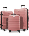 3 Piece Luggage Sets Hard Shell Suitcase Set with Spinner Wheels for Travel Trips Business 20" 24" 28", Rose Gold